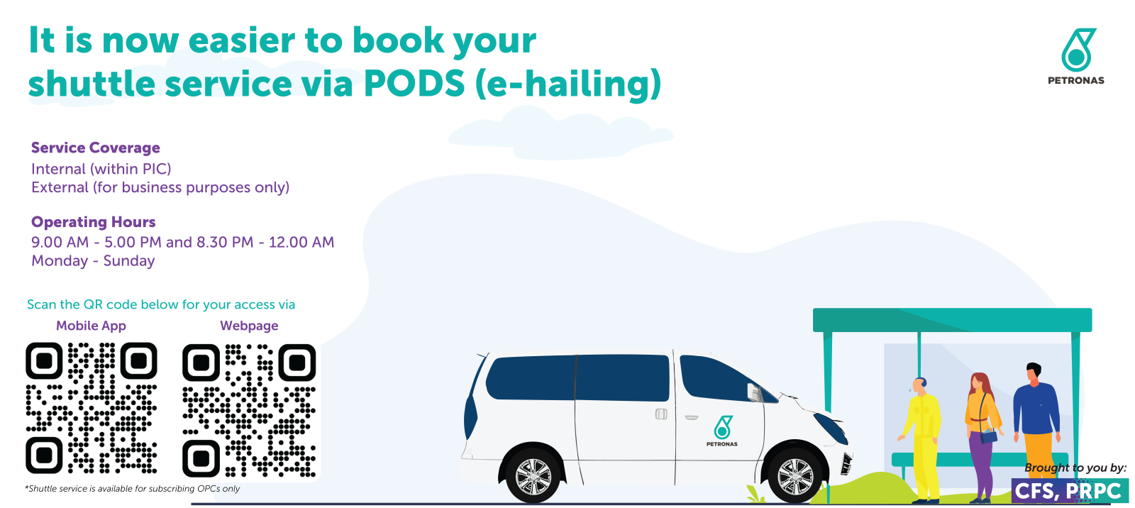Book your shuttle service via PODS (e-hailing)