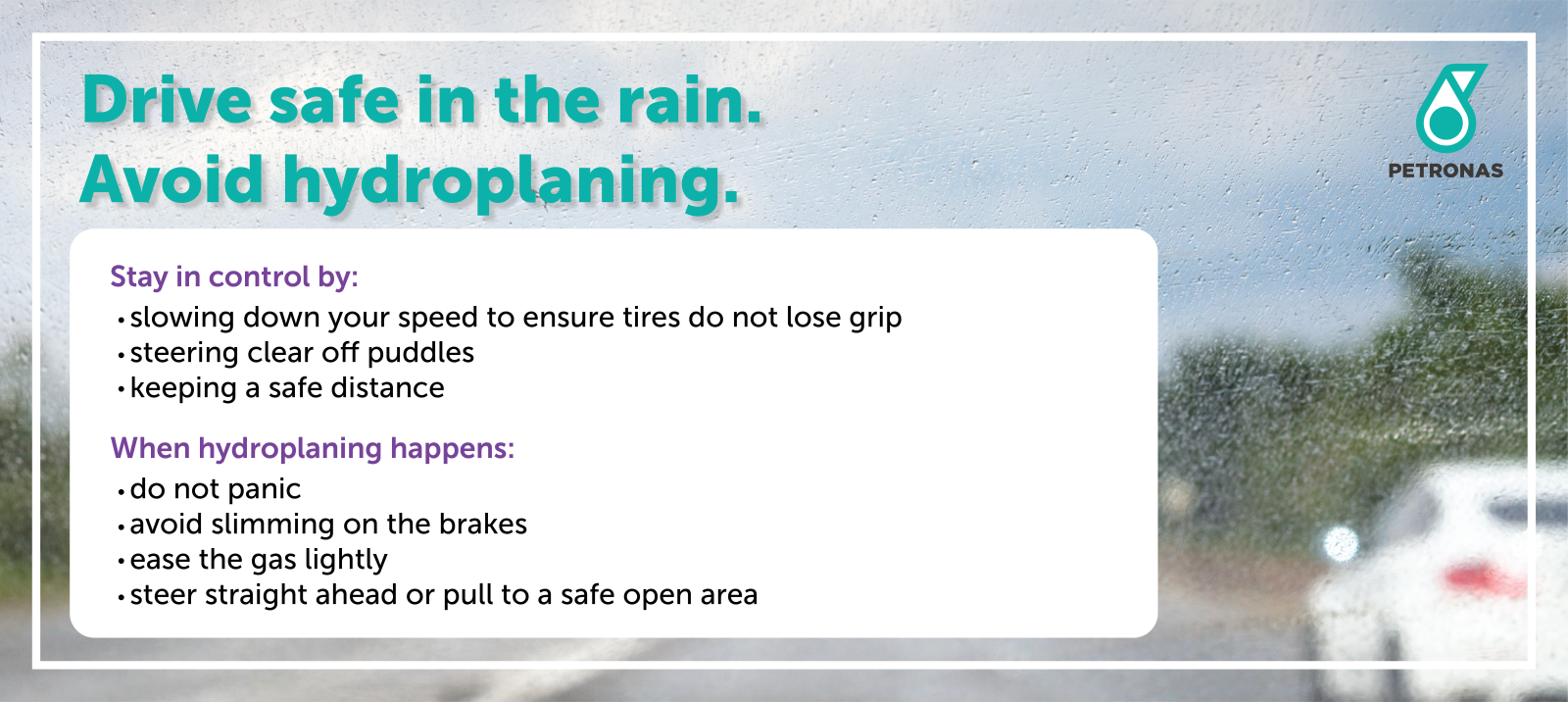 Drive safe in the rain. Avoid hydroplaning.